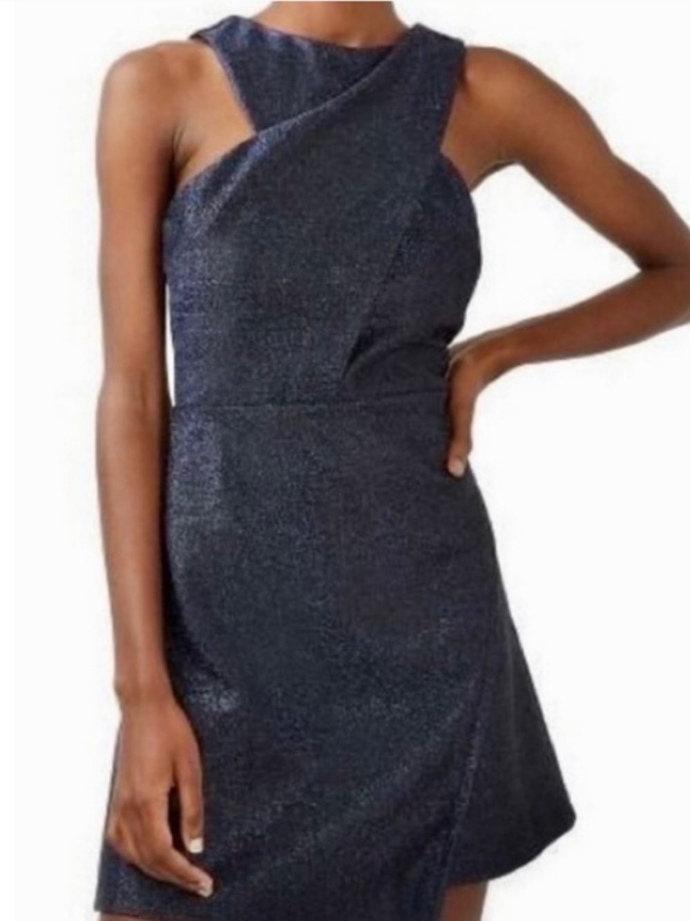 Topshop Shimmer Sheath Halter Cocktail Dress Black Purple Metallic Shimmer sz 8